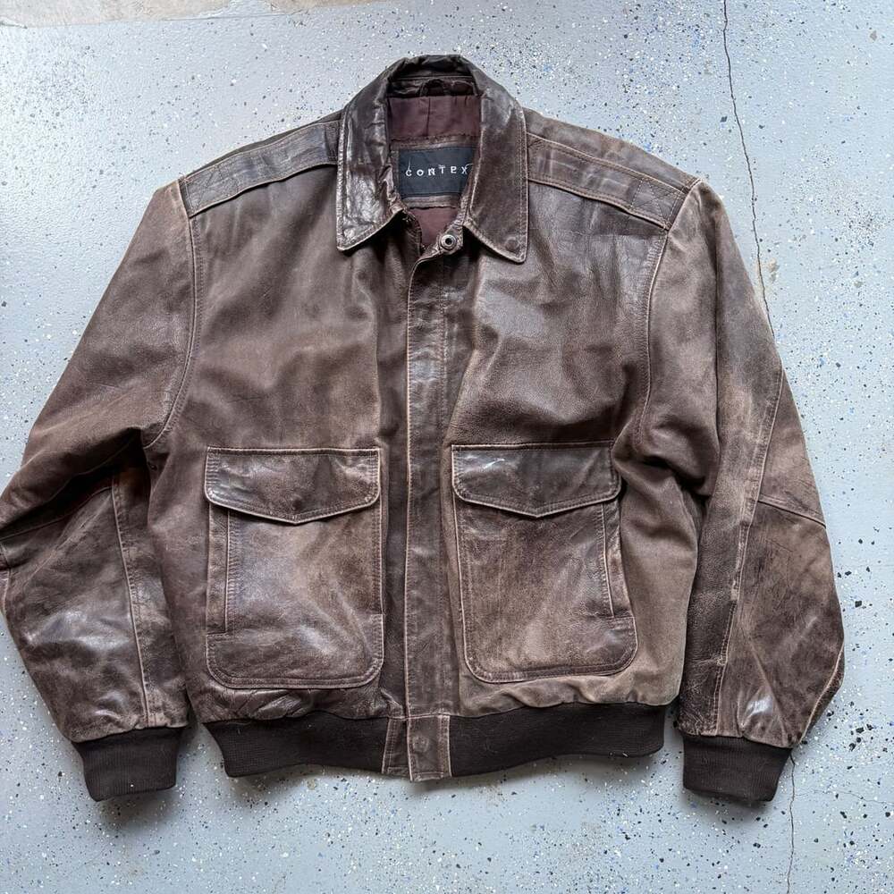 Vintage Context Leather Flight Jacket Size M Brown A-2 Bomber